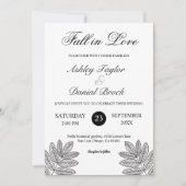 Eenvoudige zwart-wit loof rustieke herfst bruiloft kaart (Voorkant)