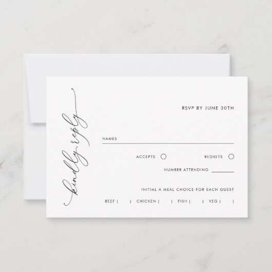 Eenvoudige zwart-wit maaltijdkeuze RSVP Reply Kaar (Voorkant)