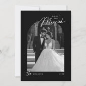 Eenvoudige zwart wit Merry Getrouwd Script Foto Feestdagenkaart (Voorkant)