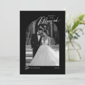 Eenvoudige zwart wit Merry Getrouwd Script Foto Feestdagenkaart (Staand voorkant)