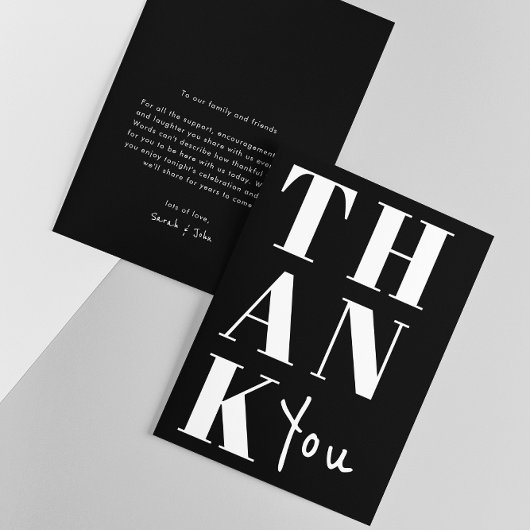Eenvoudige zwart-wit minimalistische Bold Wedding Bedankkaart