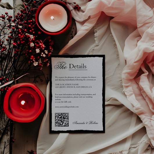 Eenvoudige zwart-wit minimalistische details QR-co Informatiekaartje