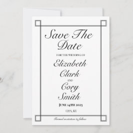 Eenvoudige zwart-wit minimalistische elegantie bru save the date
