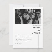 Eenvoudige zwart-wit minimalistische foto bruiloft kaart (Achterkant)