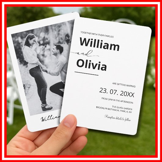 Eenvoudige zwart-wit minimalistische foto bruiloft kaart