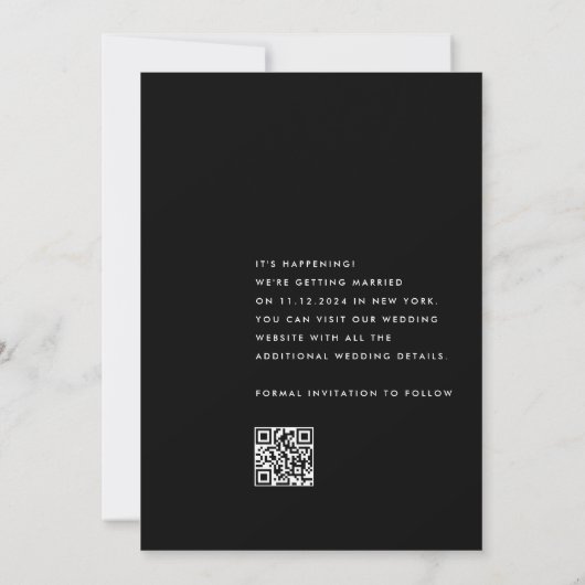 Eenvoudige zwart-wit minimalistische QR-code bruil Save The Date (Achterkant)