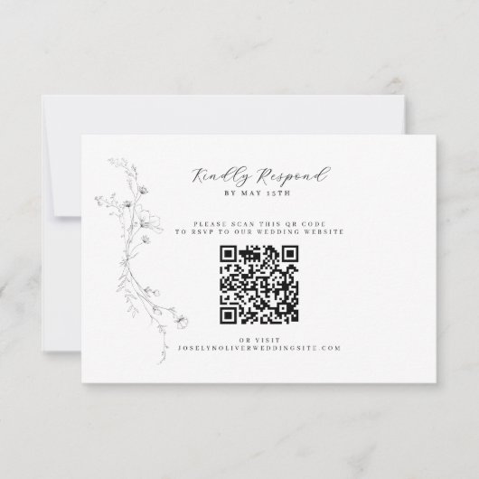 Eenvoudige zwart-wit minimalistische QR-codefoto RSVP Kaartje (Voorkant)