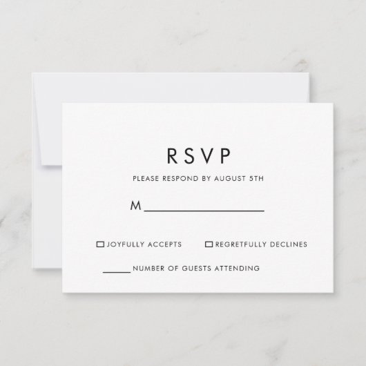 Eenvoudige zwart-wit minimalistische RSVP (Voorkant)