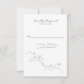 Eenvoudige zwart-wit minimalistische rustieke bloe RSVP kaartje (Voorkant)