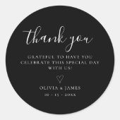 Eenvoudige Zwart & Wit Minimalistische Trouw Dank Ronde Sticker (Voorkant)