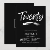 Eenvoudige zwart-wit moderne borstel 20e verjaarda kaart (Voorkant / Achterkant)