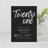 Eenvoudige zwart-wit moderne borstel 21e verjaarda kaart (Staand voorkant)