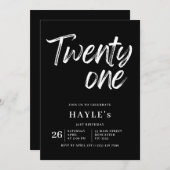 Eenvoudige zwart-wit moderne borstel 21e verjaarda kaart (Voorkant / Achterkant)