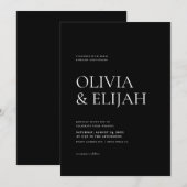 Eenvoudige zwart-wit moderne formele bruiloft kaart (Voorkant / Achterkant)