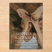 Eenvoudige zwart-wit moderne foto bruiloft acryl uitnodigingen (Voorkant)