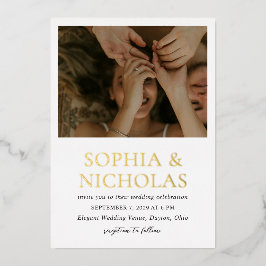 Eenvoudige zwart-wit moderne foto bruiloft folie uitnodiging