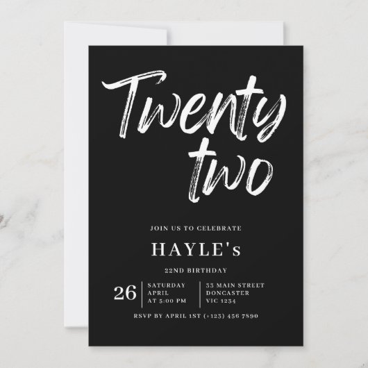Eenvoudige Zwart-Wit Moderne Kwast 22e Verjaardag Kaart (Voorkant)