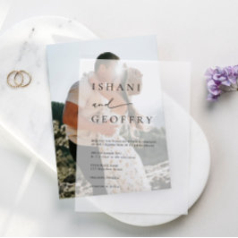 Eenvoudige zwart-wit moderne minimalistische bruil vellum uitnodigingen