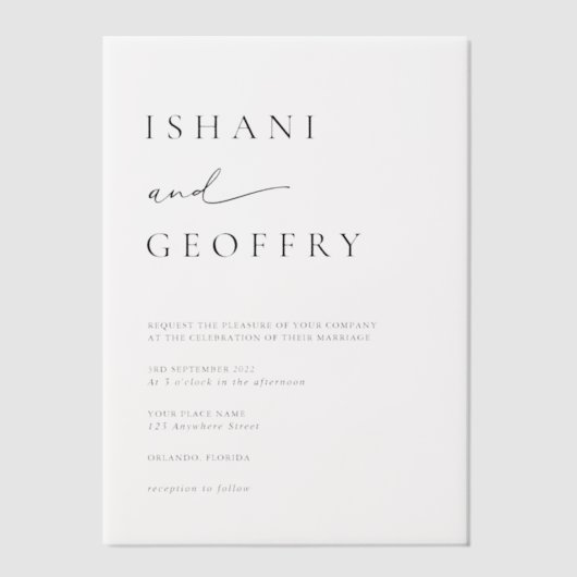 Eenvoudige zwart-wit moderne minimalistische bruil vellum uitnodigingen (Voorkant)