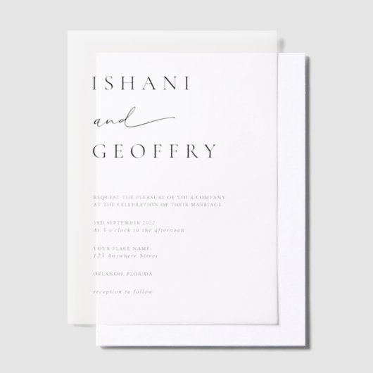 Eenvoudige zwart-wit moderne minimalistische bruil vellum uitnodigingen (Offset)