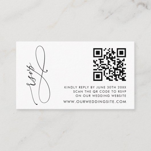 Eenvoudige zwart-wit moderne QR-code RSVP Informatiekaartje (Voorkant)