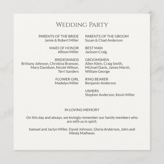 Eenvoudige zwart-wit monogram bruiloft ceremonie programmakaart (Achterkant)