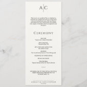 Eenvoudige zwart-wit monogram bruiloft ceremonie programmakaart (Voorkant)