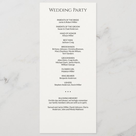 Eenvoudige zwart-wit monogram bruiloft ceremonie programmakaart (Achterkant)