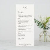 Eenvoudige zwart-wit monogram bruiloft receptie menu (Staand voorkant)