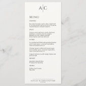 Eenvoudige zwart-wit monogram bruiloft receptie menu (Voorkant)