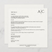 Eenvoudige zwart-wit monogram bruiloft receptie menu (Voorkant / Achterkant)