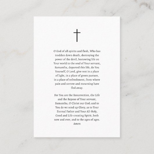 Eenvoudige zwart-wit orthodoxe begrafenisgebed Kaa Plaatskaartje (Achterkant)