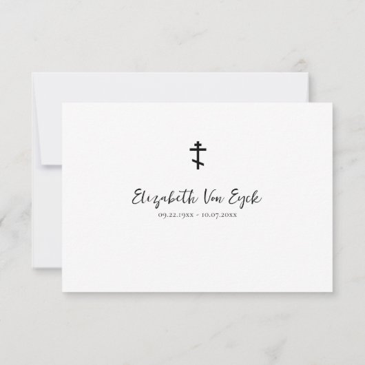 Eenvoudige zwart-wit orthodoxe Christelijke begraf Bedankkaart (Achterkant)
