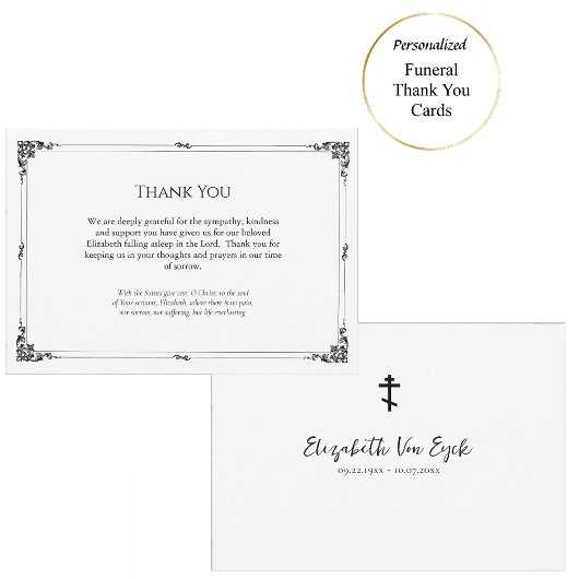 Eenvoudige zwart-wit orthodoxe Christelijke begraf Bedankkaart