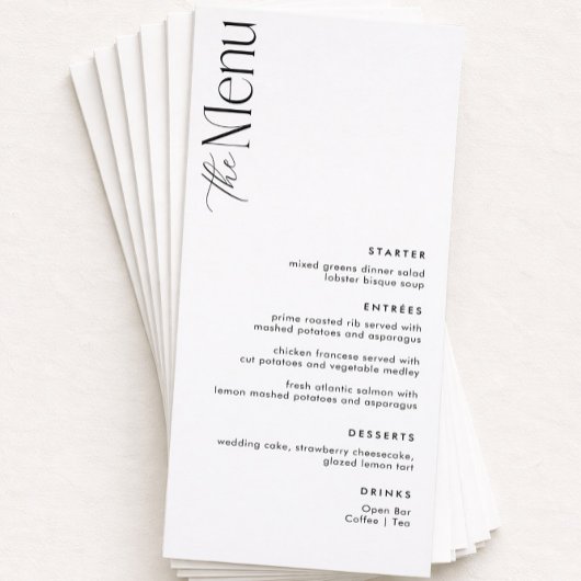 Eenvoudige zwart-wit oude geld bruiloft menu
