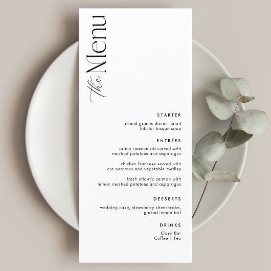 Eenvoudige zwart-wit oude geld bruiloft menu