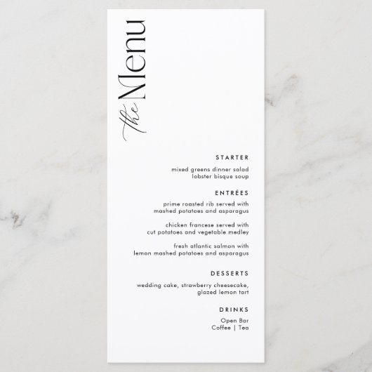 Eenvoudige zwart-wit oude geld bruiloft menu (Voorkant)