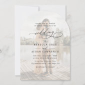 Eenvoudige zwart-wit overlay foto boog bruiloft kaart (Voorkant)