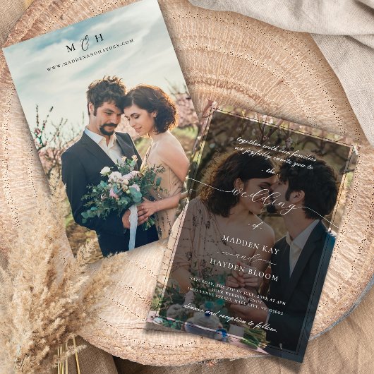 Eenvoudige zwart wit overlay foto bruiloft kaart