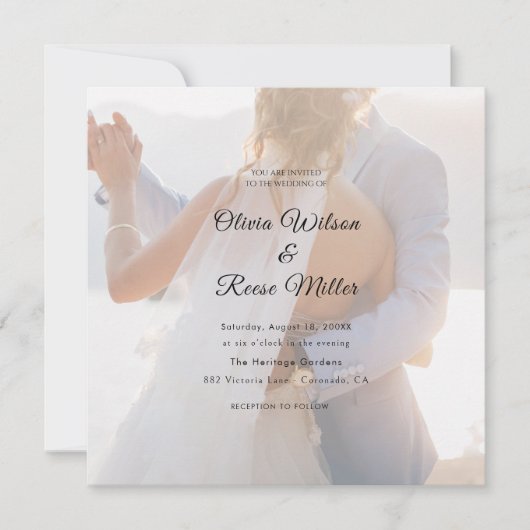 Eenvoudige zwart-wit overlay foto bruiloft save the date (Voorkant)