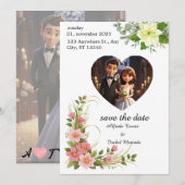 Eenvoudige zwart-wit overlay foto bruiloft uitnodi kaart (Voorkant / Achterkant)