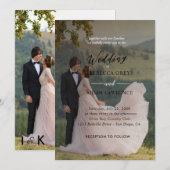 Eenvoudige zwart-wit overlay foto bruiloft uitnodi kaart (Voorkant / Achterkant)