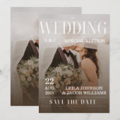 Eenvoudige zwart-wit overlay foto trouwkaart kaart (Voorkant / Achterkant)