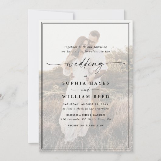 Eenvoudige zwart-wit overlay Moderne foto bruiloft Kaart (Voorkant)