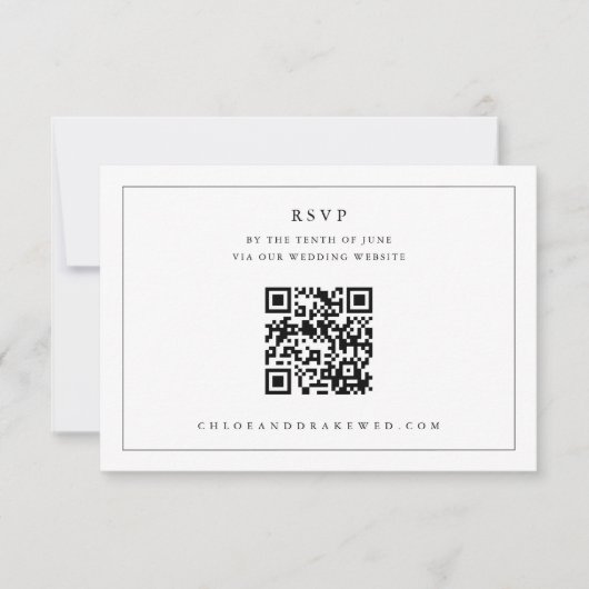 Eenvoudige zwart-wit QR-code bruiloft RSVP Kaartje (Voorkant)