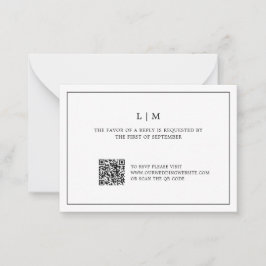 Eenvoudige zwart-wit QR Code Budget Wedding RSVP Notitiekaartje