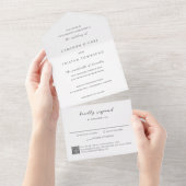 Eenvoudige zwart-wit QR Code Clean Wedding All In One Uitnodiging (Afscheurbaar)