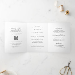 Eenvoudige zwart-wit QR Code Clean Wedding Drieluik Uitnodiging
