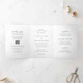 Eenvoudige zwart-wit QR Code Clean Wedding Drieluik Uitnodiging (Binnen)