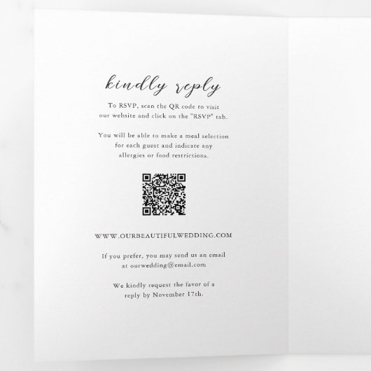 Eenvoudige zwart-wit QR Code Clean Wedding Drieluik Uitnodiging (Binnenzijde eerst)